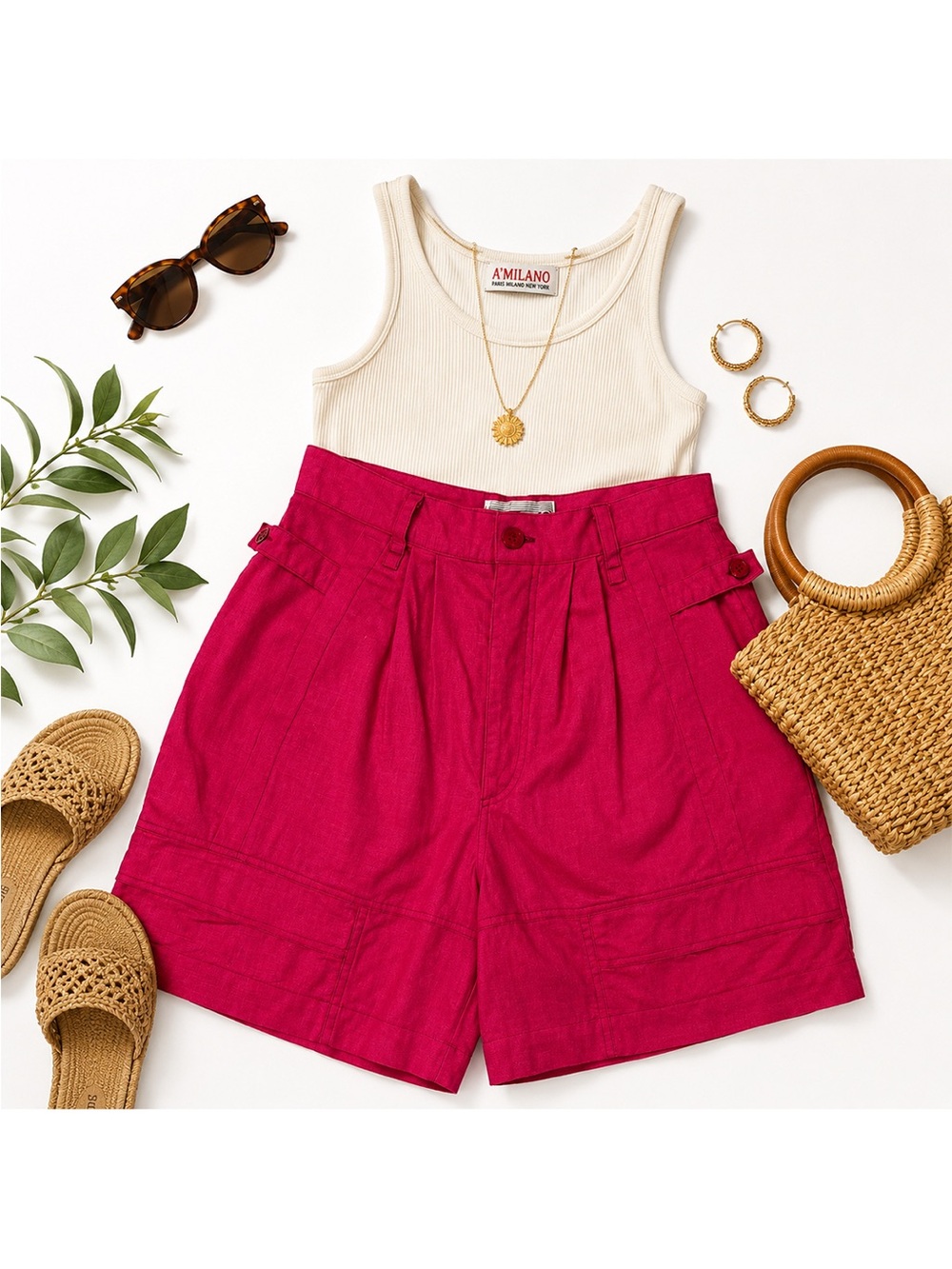 A'Milano Hot Pink Ramie Cotton High Waisted Shorts